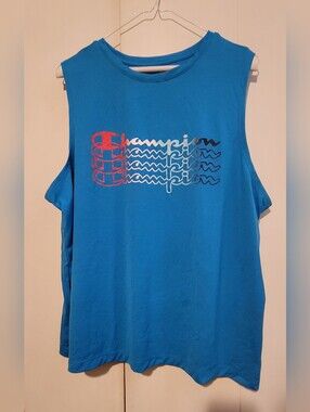 Champion Women's Bright Blue Athletic Tank Tee with Logo Accent - 2XL